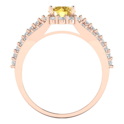 1.83 cttw Natural Citrine Hidden Halo Engagement Ring - Solid Gold (Round Cut,6.5mm)