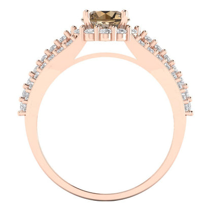 1.83 cttw Zirconia Simulated Champagne Diamond Hidden Halo Engagement Ring - Solid Gold (VVS1, Round Cut,6.5mm)