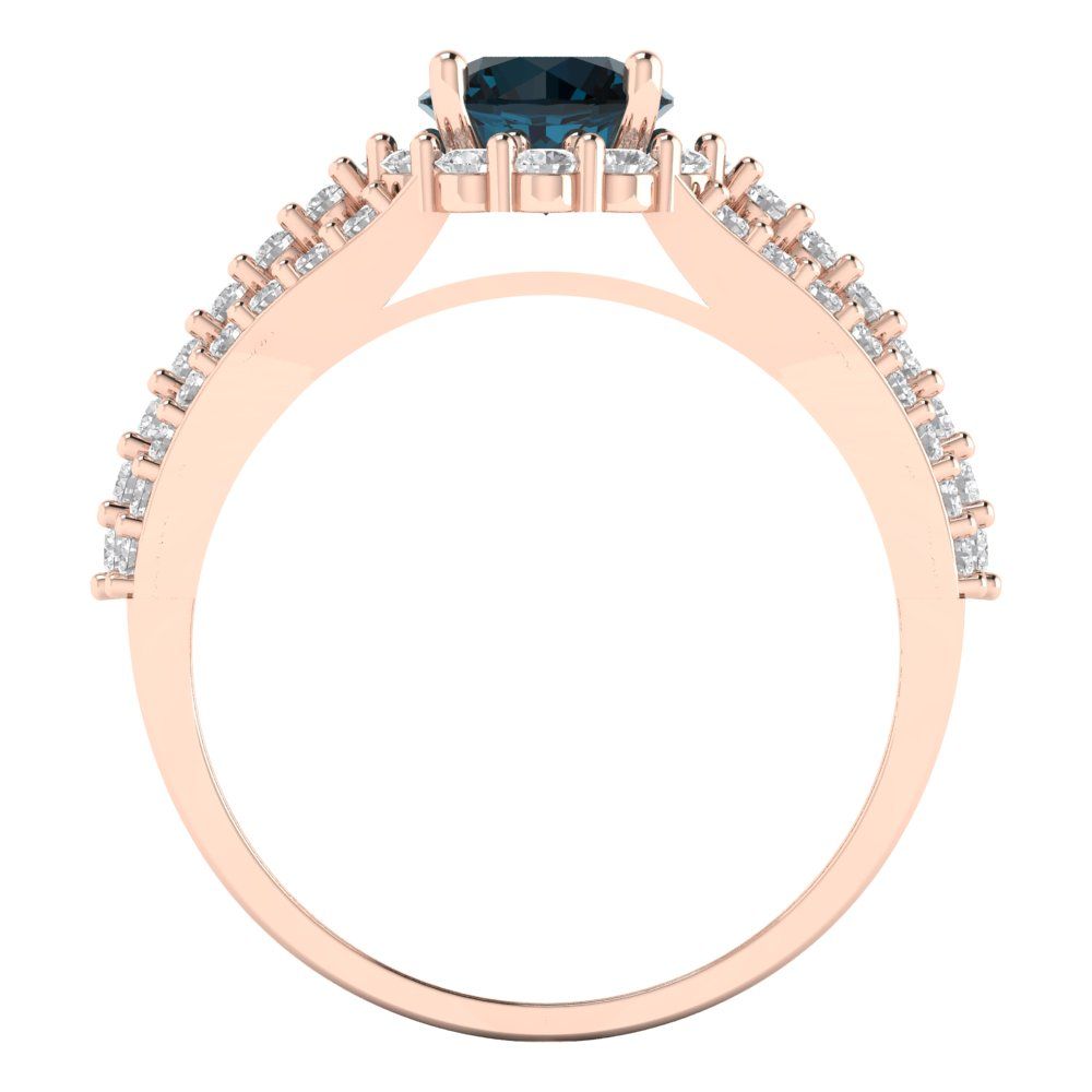 1.83 cttw Natural London Blue Topaz Hidden Halo Engagement Ring - Solid Gold (Round Cut,6.5mm)