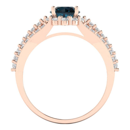 1.83 cttw Natural London Blue Topaz Hidden Halo Engagement Ring - Solid Gold (Round Cut,6.5mm)