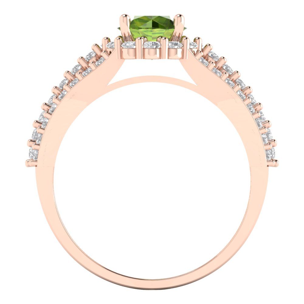 1.83 cttw Natural Peridot Hidden Halo Engagement Ring - Solid Gold (Round Cut,6.5mm)