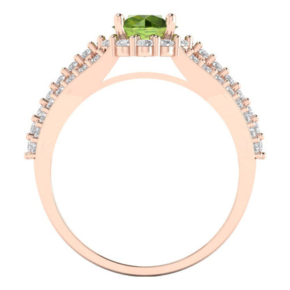 1.83 cttw Natural Peridot Hidden Halo Engagement Ring - Solid Gold (Round Cut,6.5mm)