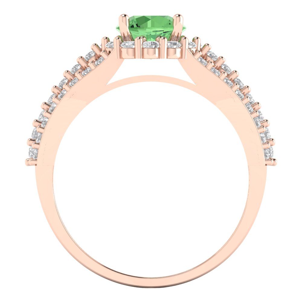 1.83 cttw Zirconia Simulated Green Diamond Hidden Halo Engagement Ring - Solid Gold (VVS1, Round Cut,6.5mm)