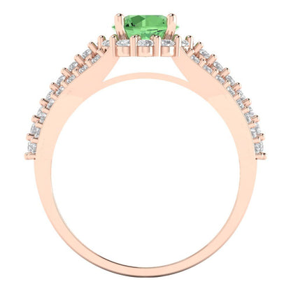 1.83 cttw Zirconia Simulated Green Diamond Hidden Halo Engagement Ring - Solid Gold (VVS1, Round Cut,6.5mm)