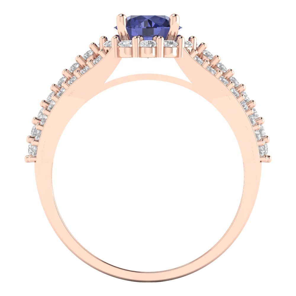 1.83 cttw Simulated Tanzanite Hidden Halo Engagement Ring - Solid Gold (Round Cut,6.5mm)
