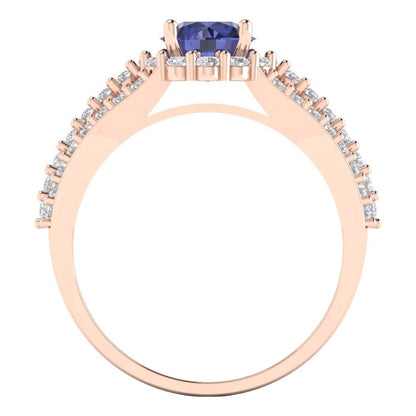 1.83 cttw Simulated Tanzanite Hidden Halo Engagement Ring - Solid Gold (Round Cut,6.5mm)
