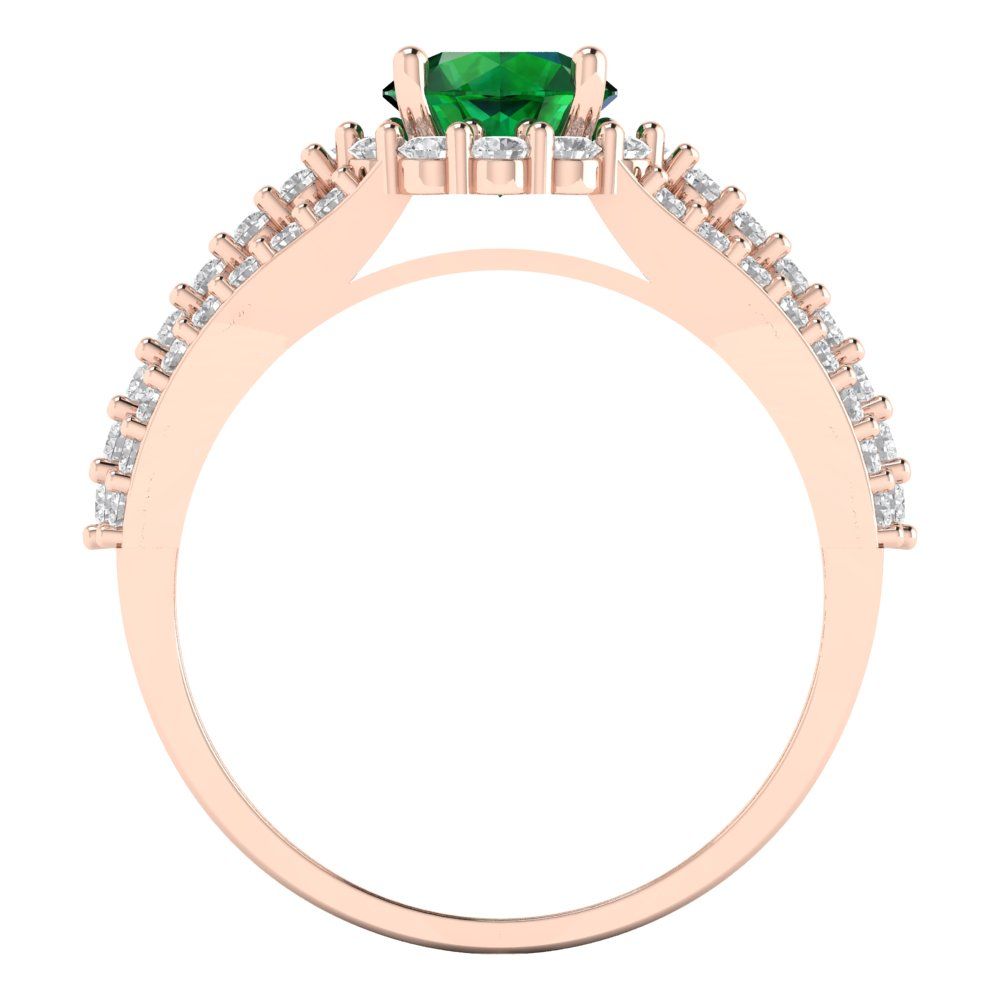 1.83 cttw Simulated Emerald Hidden Halo Engagement Ring - Solid Gold (Round Cut,6.5mm)