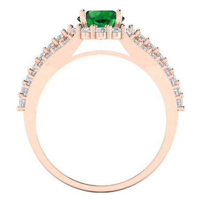 1.83 cttw Simulated Emerald Hidden Halo Engagement Ring - Solid Gold (Round Cut,6.5mm)