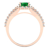 1.76 ct Brilliant Round Cut Simulated Emerald Stone Rose Gold Halo Solitaire with Accents Ring