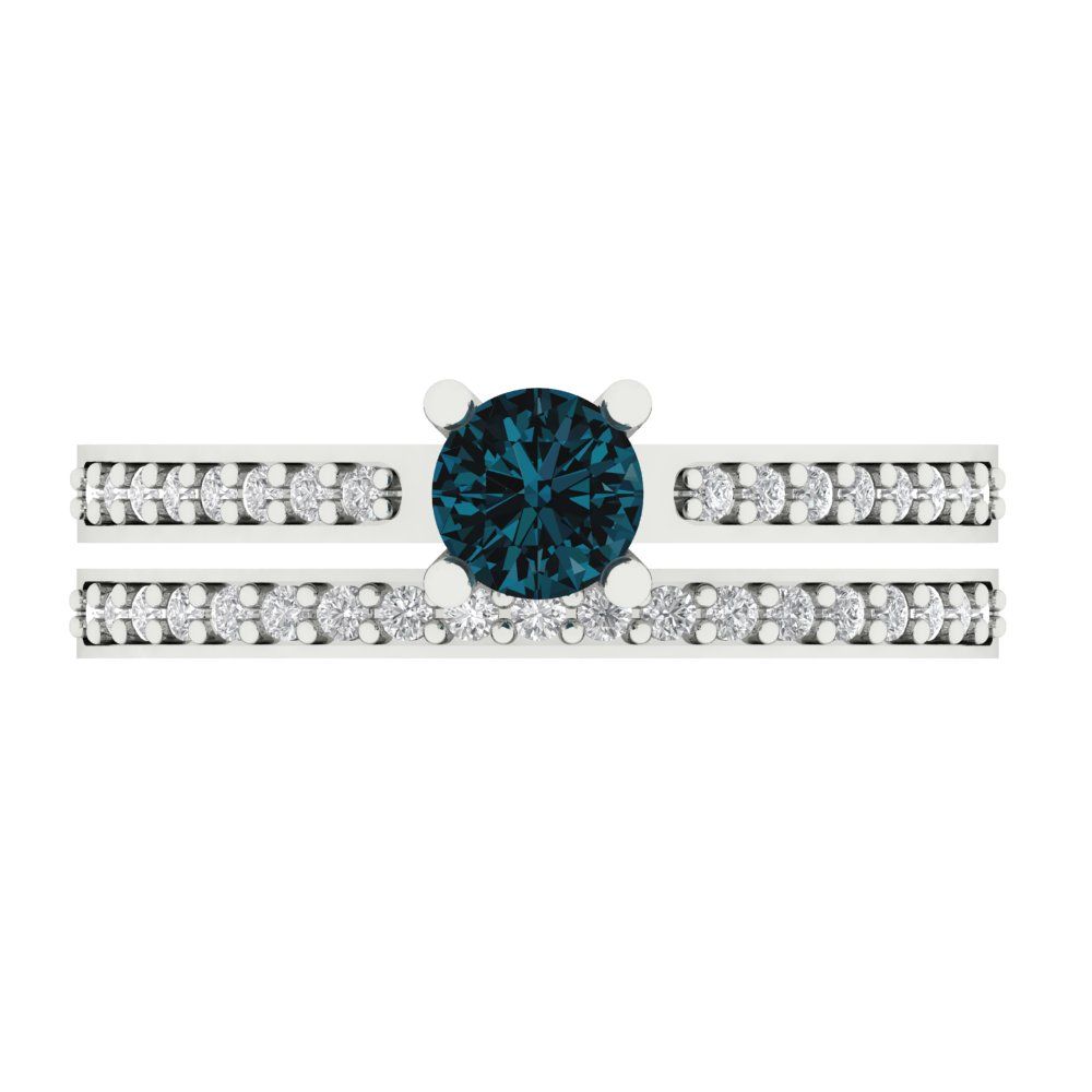 0.86 cttw Round Cut Natural London Blue Topaz Bridal Set - Solid White Gold Engagement Ring & Wedding Band