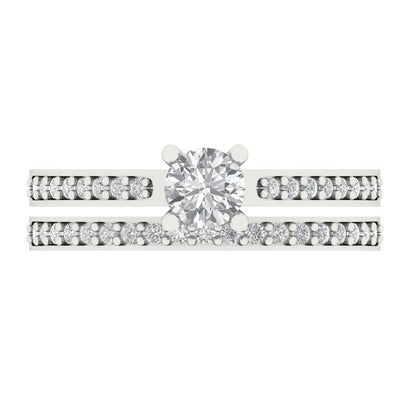 0.86 cttw Round Cut Moissanite Bridal Set - Solid White Gold Engagement Ring & Wedding Band