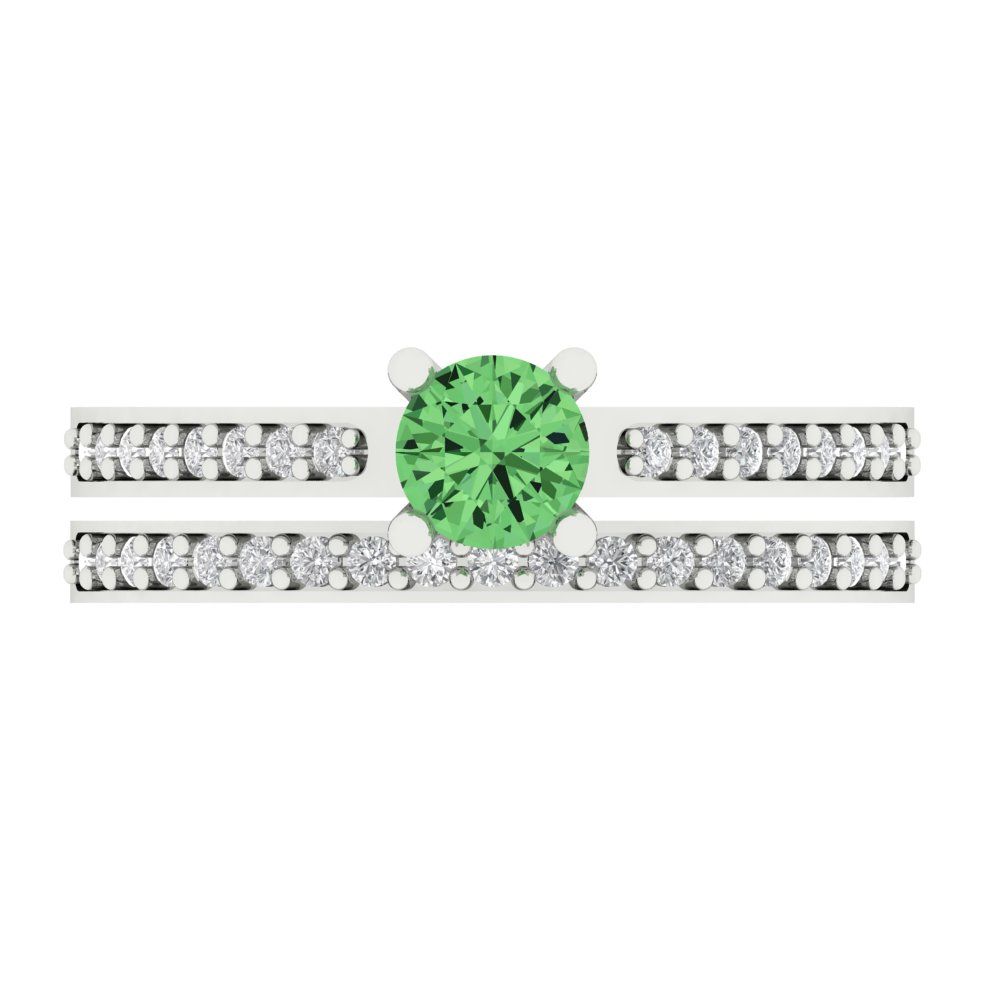 0.86 cttw Round Cut Simulated Green Diamond Bridal Set - Solid White Gold Engagement Ring & Wedding Band