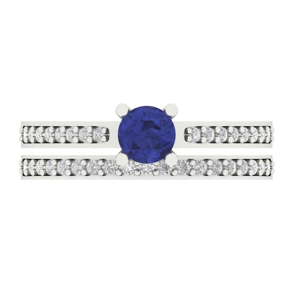 0.86 cttw Round Cut Simulated Tanzanite Bridal Set - Solid White Gold Engagement Ring & Wedding Band