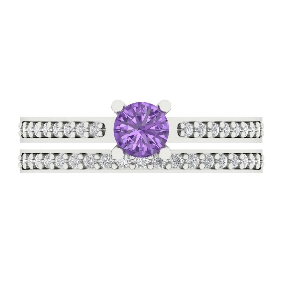 0.86 cttw Round Cut Simulated Alexandrite Bridal Set - Solid White Gold Engagement Ring & Wedding Band