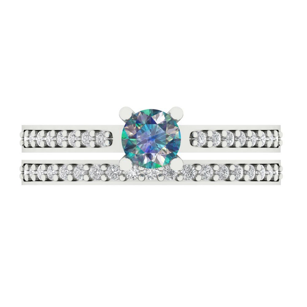 0.86 cttw Round Cut Blue Moissanite Bridal Set - Solid White Gold Engagement Ring & Wedding Band