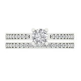 0.85 ct Brilliant Round Cut Clear Simulated Diamond Stone White Gold Solitaire with Accents Bridal Set