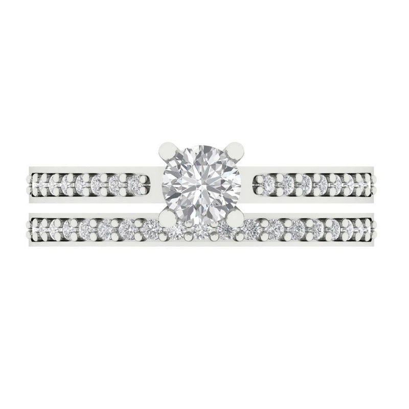 0.85 ct Brilliant Round Cut Clear Simulated Diamond Stone White Gold Solitaire with Accents Bridal Set