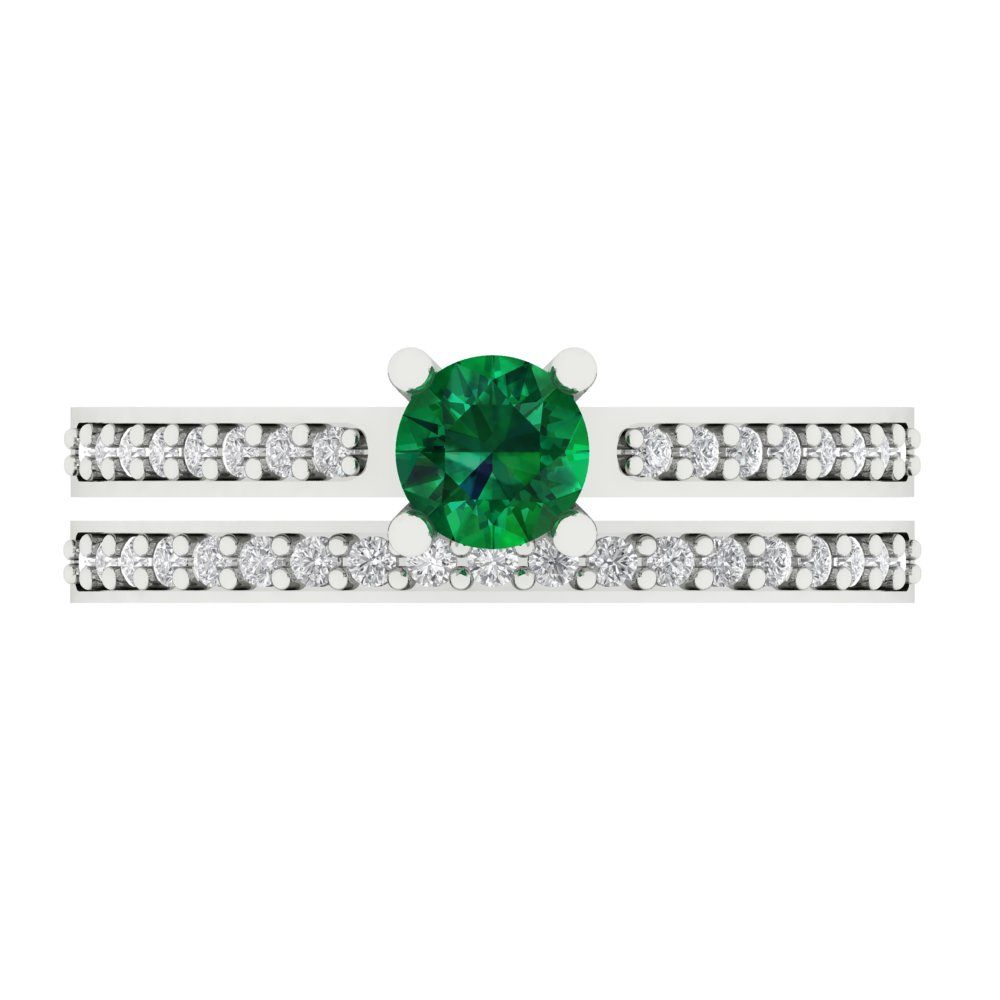 0.86 cttw Round Cut Simulated Emerald Bridal Set - Solid White Gold Engagement Ring & Wedding Band