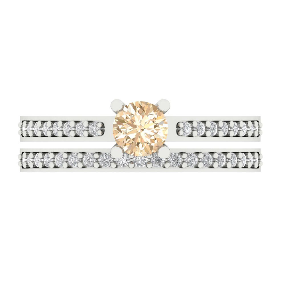 0.86 cttw Round Cut Natural Morganite Bridal Set - Solid White Gold Engagement Ring & Wedding Band