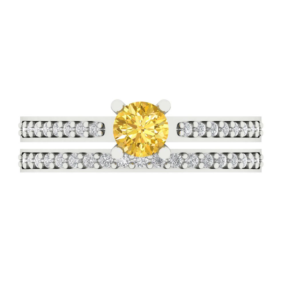 0.86 cttw Round Cut Natural Citrine Bridal Set - Solid White Gold Engagement Ring & Wedding Band