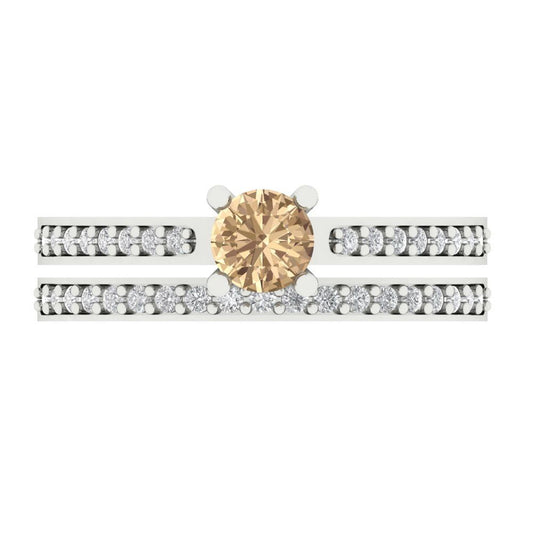 0.86 cttw Round Cut Yellow Moissanite Bridal Set - Solid White Gold Engagement Ring & Wedding Band