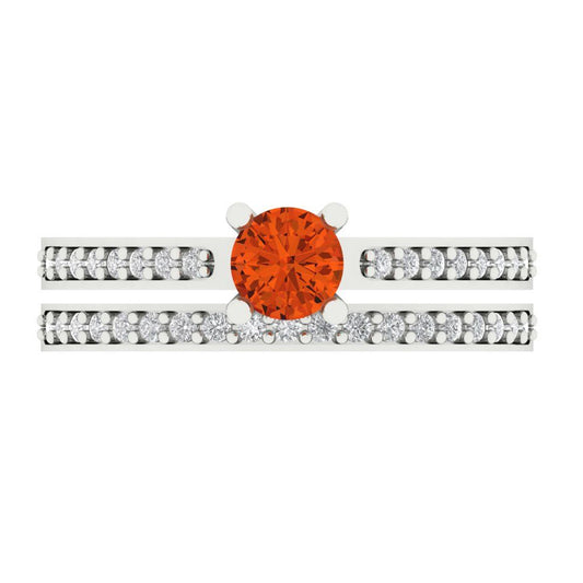 0.86 cttw Round Cut Simulated Red Diamond Bridal Set - Solid White Gold Engagement Ring & Wedding Band