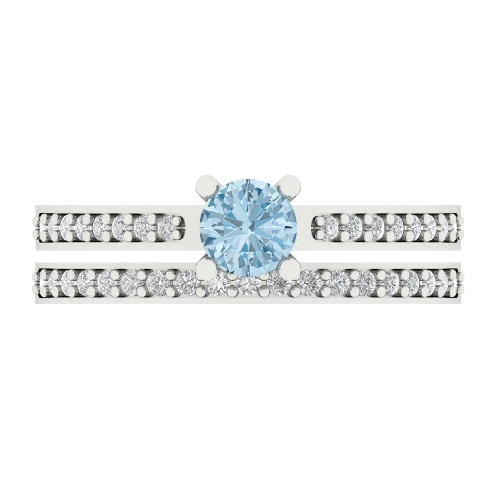 0.86 cttw Round Cut Natural Sky Blue Topaz Bridal Set - Solid White Gold Engagement Ring & Wedding Band