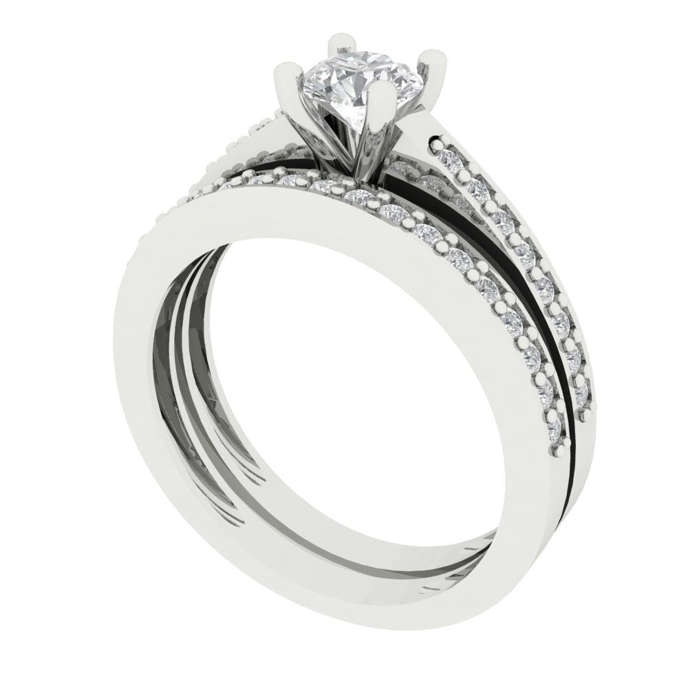 0.86 cttw Round Cut Moissanite Bridal Set - Solid White Gold Engagement Ring & Wedding Band