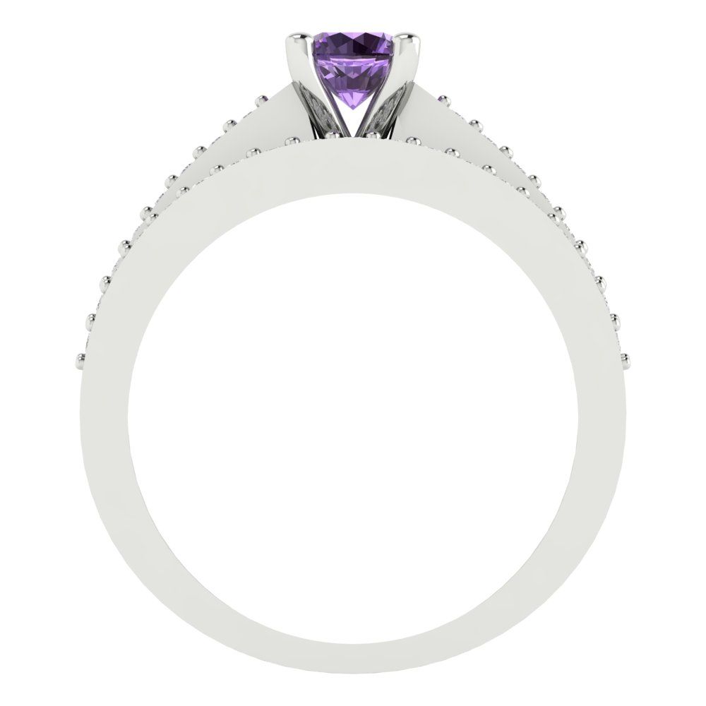 0.86 cttw Round Cut Simulated Alexandrite Bridal Set - Solid White Gold Engagement Ring & Wedding Band