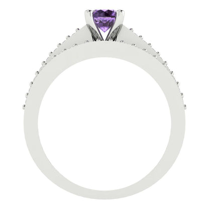 0.86 cttw Round Cut Simulated Alexandrite Bridal Set - Solid White Gold Engagement Ring & Wedding Band