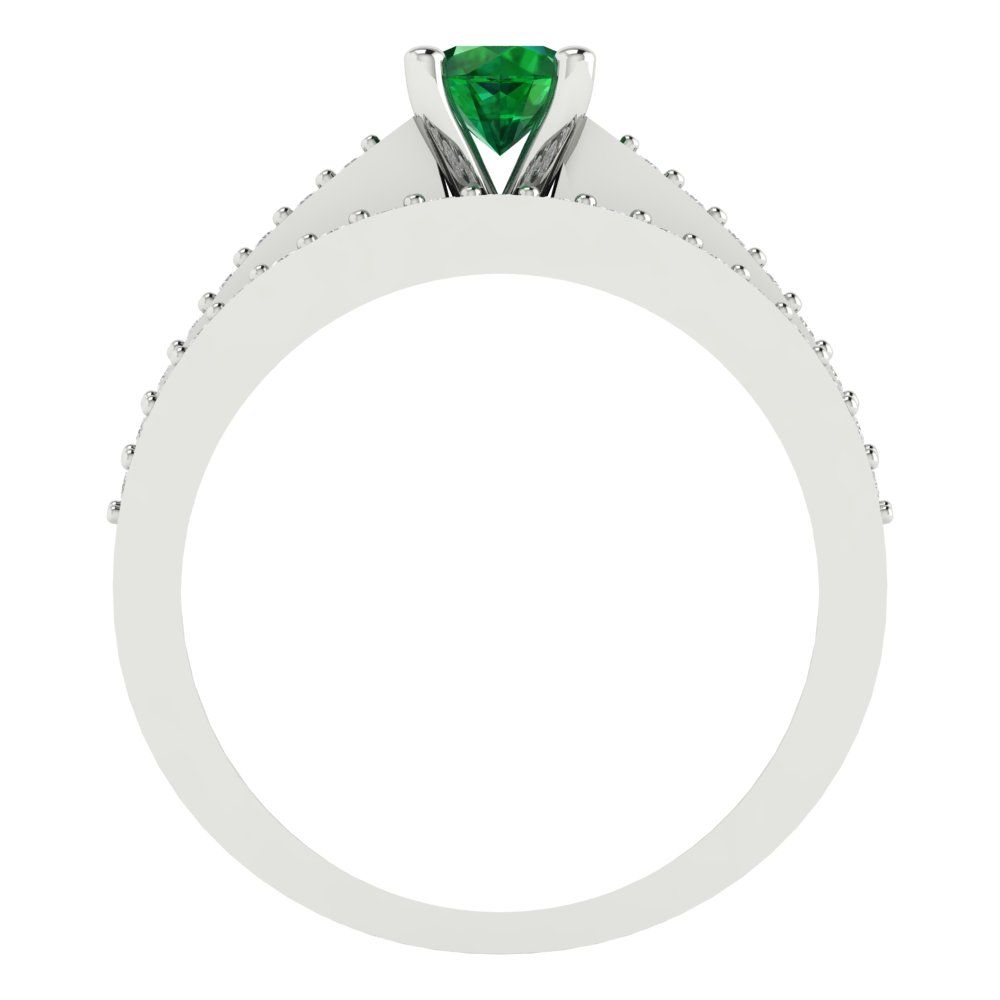 0.86 cttw Round Cut Simulated Emerald Bridal Set - Solid White Gold Engagement Ring & Wedding Band