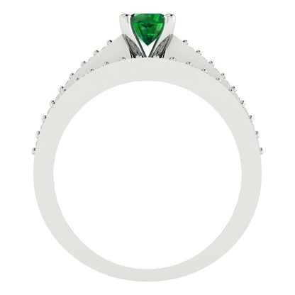 0.86 cttw Round Cut Simulated Emerald Bridal Set - Solid White Gold Engagement Ring & Wedding Band