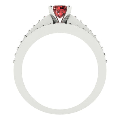 0.86 cttw Round Cut Natural Garnet Bridal Set - Solid White Gold Engagement Ring & Wedding Band