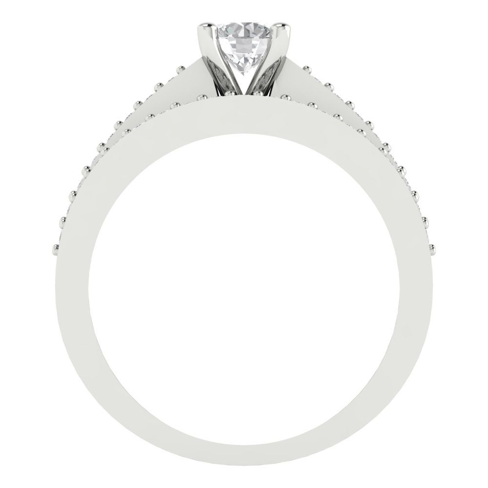 0.86 cttw Round Cut White Sapphire Bridal Set - Solid White Gold Engagement Ring & Wedding Band