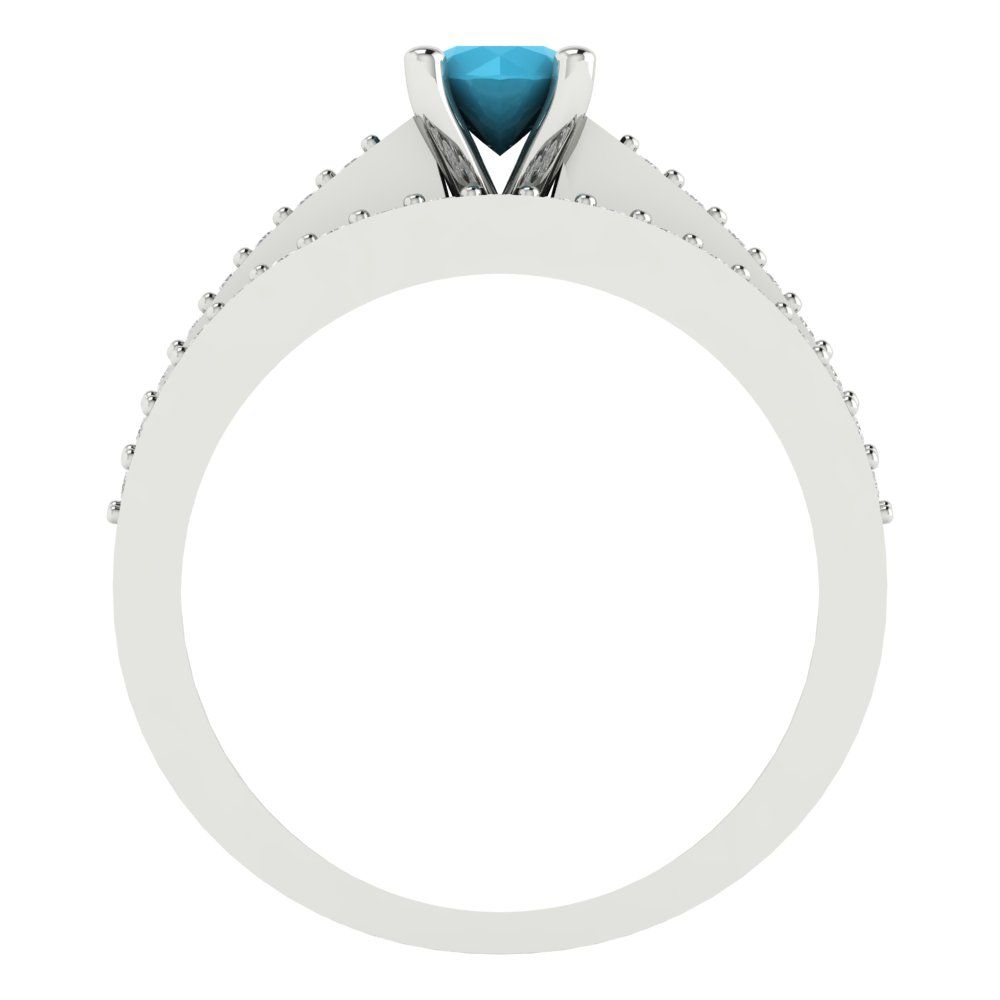 0.86 cttw Round Cut Simulated Turquoise Bridal Set - Solid White Gold Engagement Ring & Wedding Band