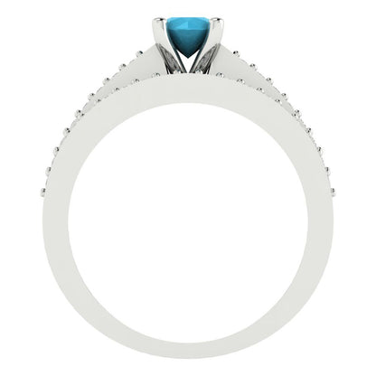 0.86 cttw Round Cut Simulated Turquoise Bridal Set - Solid White Gold Engagement Ring & Wedding Band