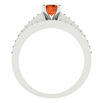 0.86 cttw Round Cut Simulated Red Diamond Bridal Set - Solid White Gold Engagement Ring & Wedding Band