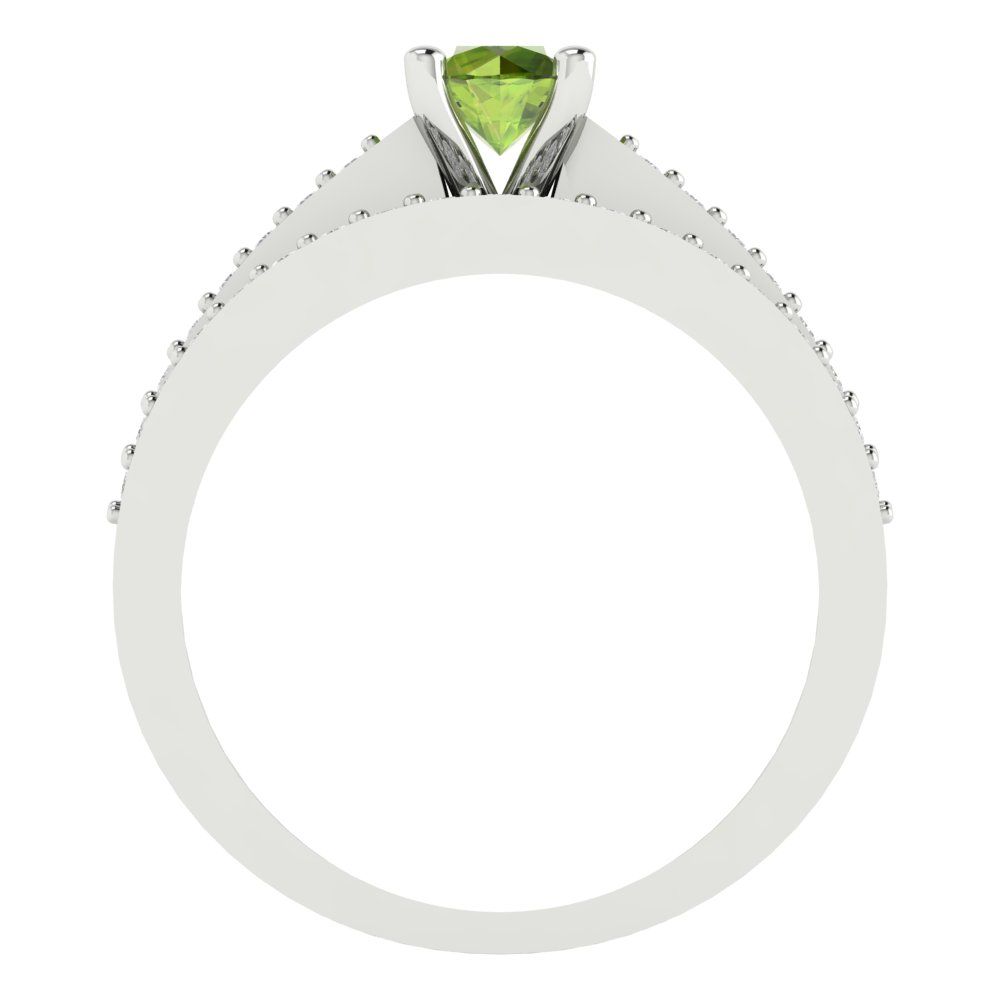 0.86 cttw Round Cut Natural Peridot Bridal Set - Solid White Gold Engagement Ring & Wedding Band