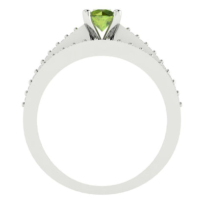0.86 cttw Round Cut Natural Peridot Bridal Set - Solid White Gold Engagement Ring & Wedding Band