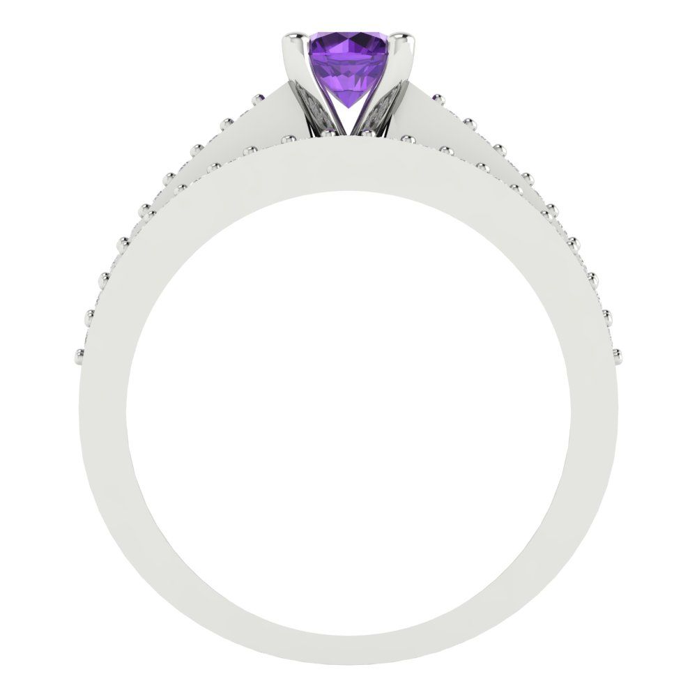 0.86 cttw Round Cut Natural Amethyst Bridal Set - Solid White Gold Engagement Ring & Wedding Band