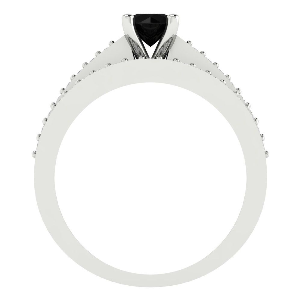 0.86 cttw Round Cut Natural Onyx Bridal Set - Solid White Gold Engagement Ring & Wedding Band