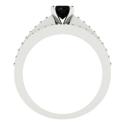 0.86 cttw Round Cut Natural Onyx Bridal Set - Solid White Gold Engagement Ring & Wedding Band