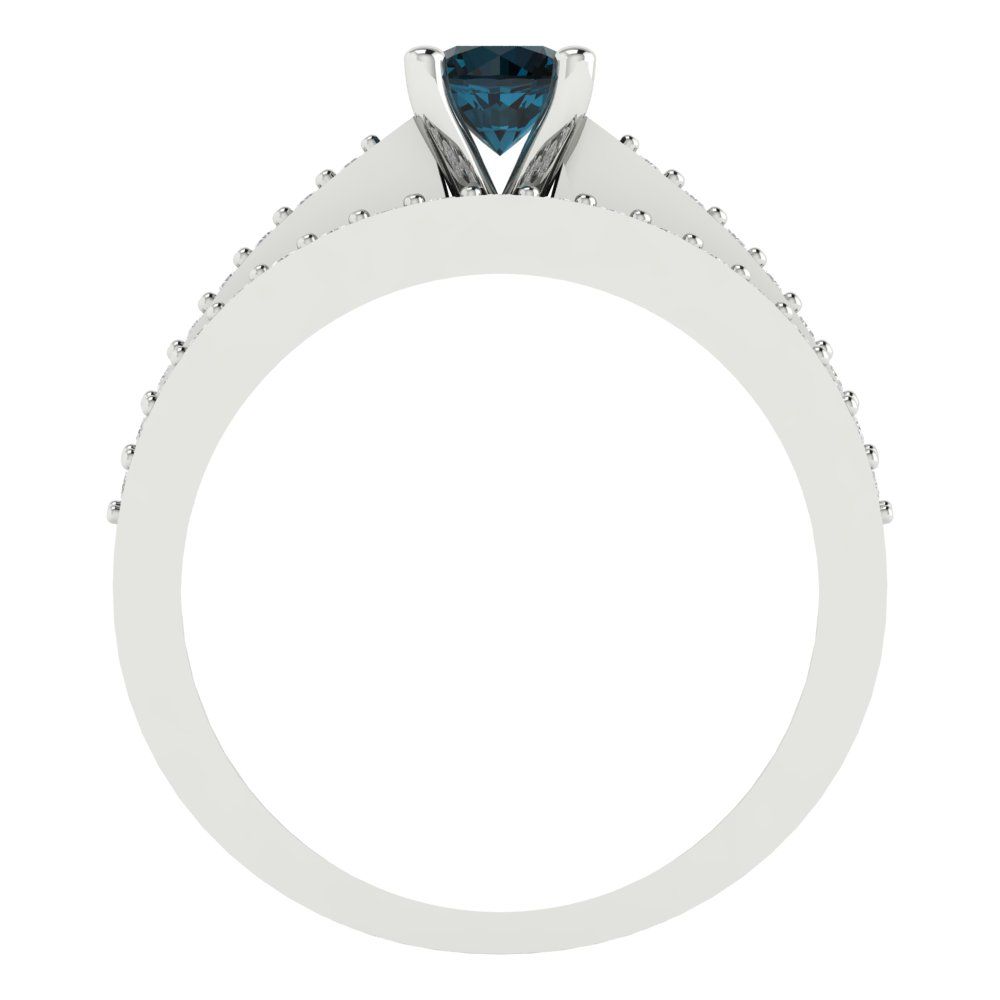 0.86 cttw Round Cut Natural London Blue Topaz Bridal Set - Solid White Gold Engagement Ring & Wedding Band