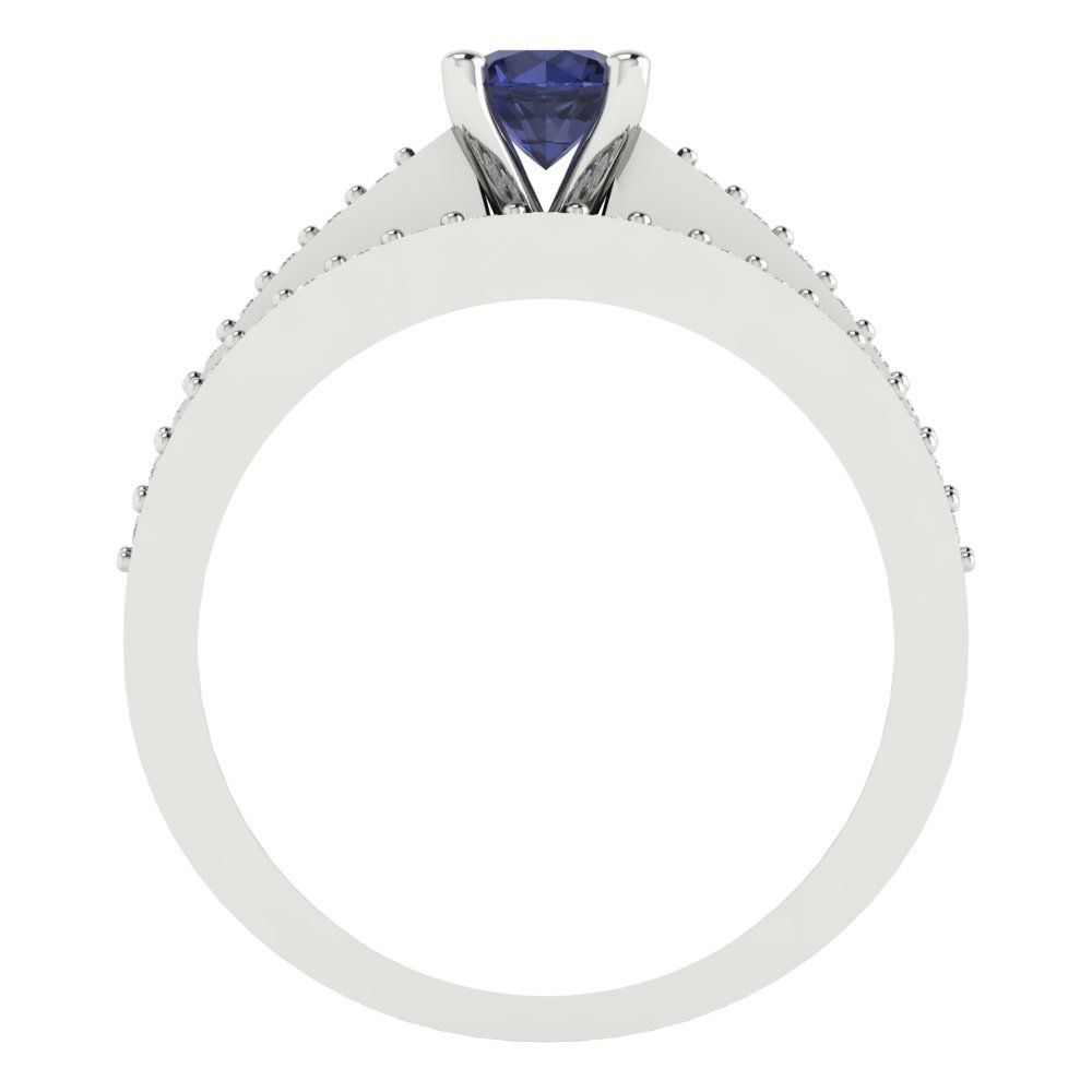 0.86 cttw Round Cut Simulated Blue Sapphire Bridal Set - Solid White Gold Engagement Ring & Wedding Band