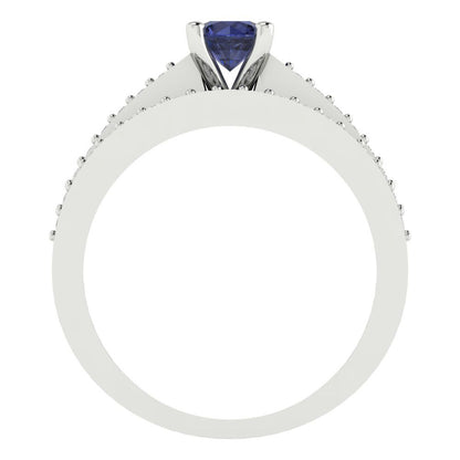 0.86 cttw Round Cut Simulated Blue Sapphire Bridal Set - Solid White Gold Engagement Ring & Wedding Band