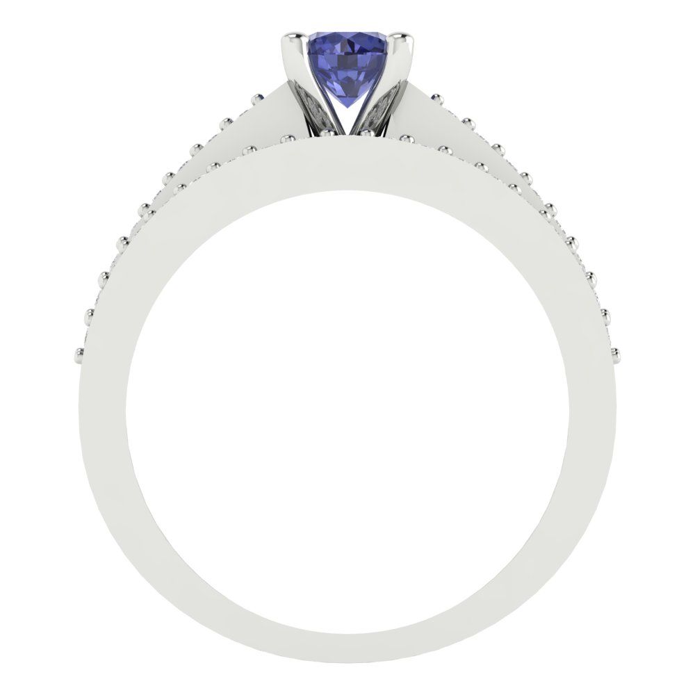 0.86 cttw Round Cut Simulated Tanzanite Bridal Set - Solid White Gold Engagement Ring & Wedding Band