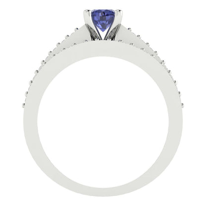 0.86 cttw Round Cut Simulated Tanzanite Bridal Set - Solid White Gold Engagement Ring & Wedding Band