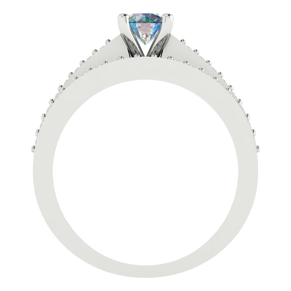 0.86 cttw Round Cut Blue Moissanite Bridal Set - Solid White Gold Engagement Ring & Wedding Band