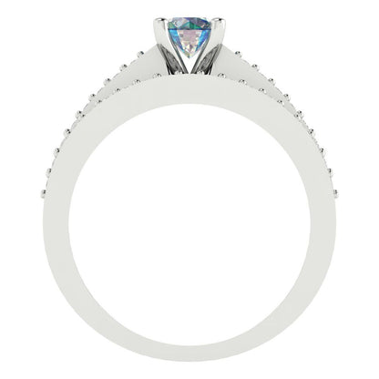 0.86 cttw Round Cut Blue Moissanite Bridal Set - Solid White Gold Engagement Ring & Wedding Band