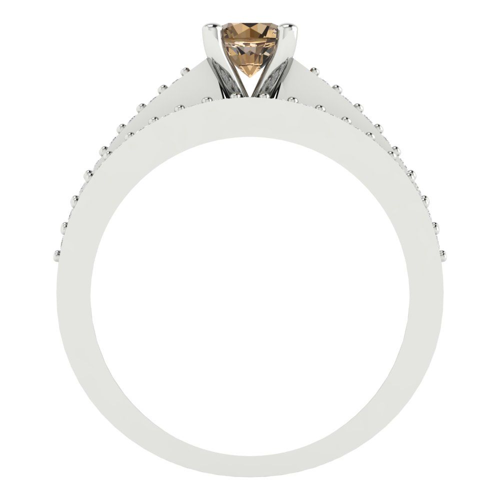 0.86 cttw Round Cut Simulated Champagne Diamond Bridal Set - Solid White Gold Engagement Ring & Wedding Band